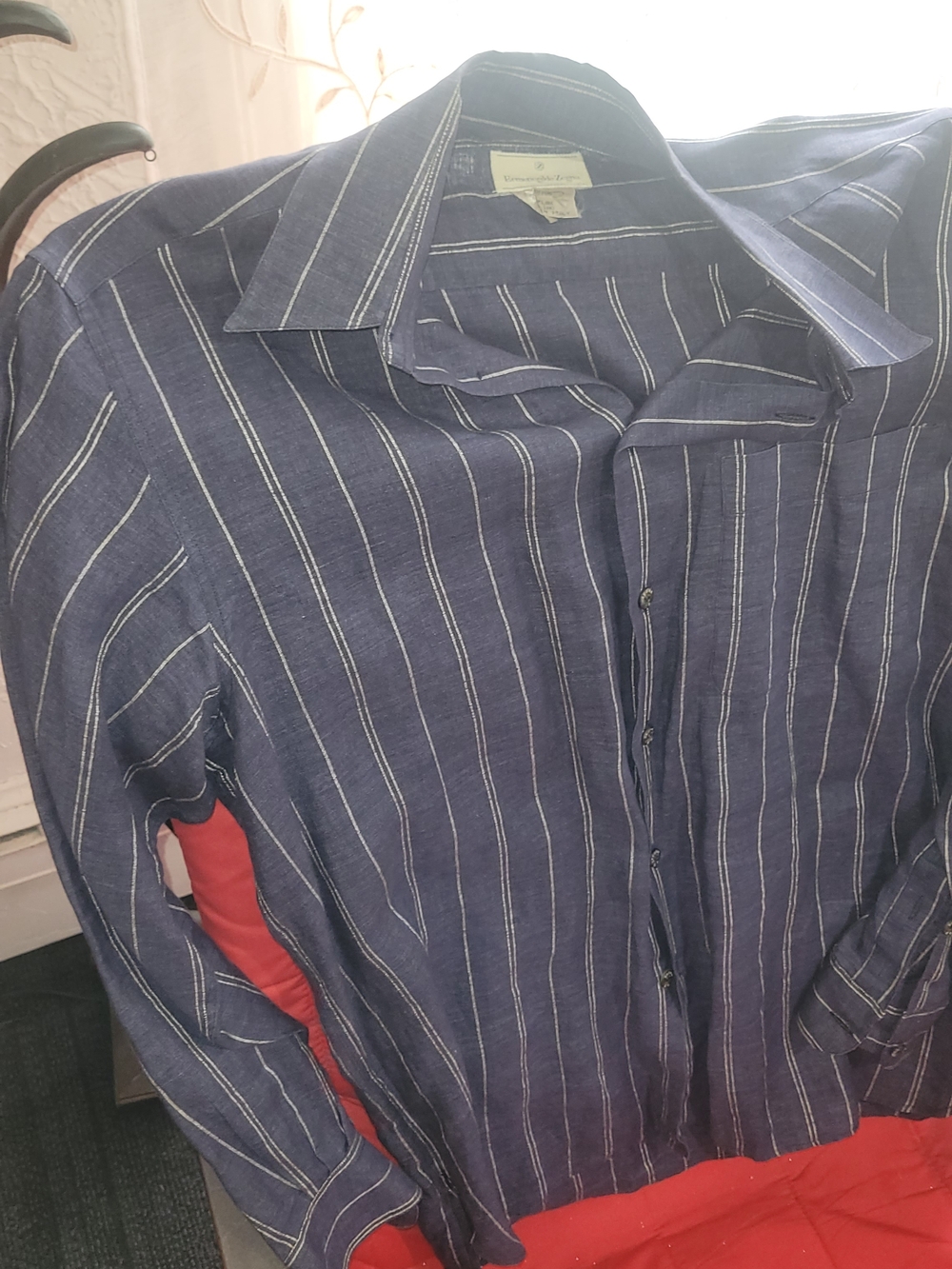 Ermenegildo Zegna Navy Blue Shirt with White Pinstripes